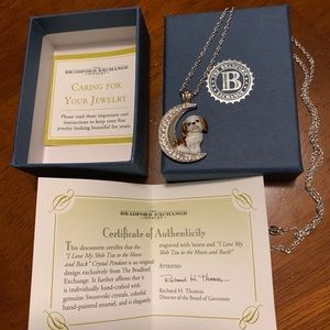 The Bradford Exchange Shih Tzu Swarovski Crystal Moon Pendant Necklace. NWOT
